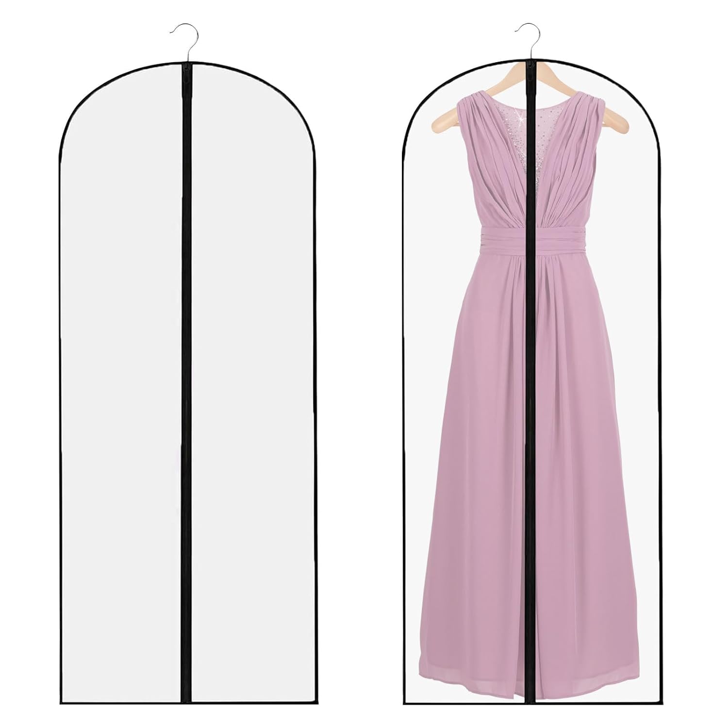 Long Dress Bags Covers 2 PCS Dress Bags Covers Long Garment Covers Translucent with Zip Waterproof Dustproof Dress