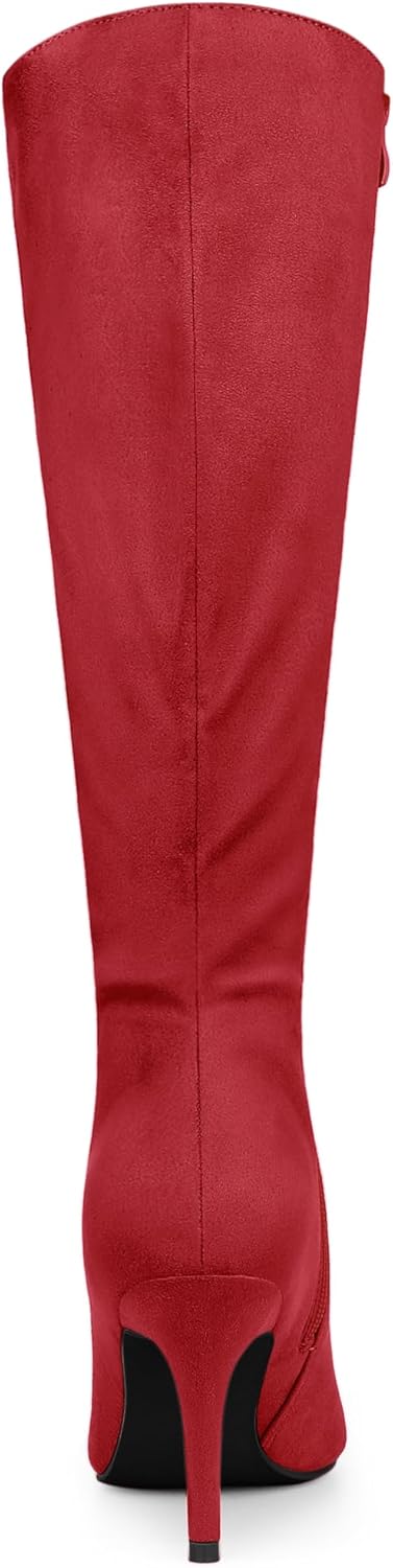 Allegra K Women's Pointed Toe Stiletto Heels Red Knee High Boot 6.5 M US - Image 4