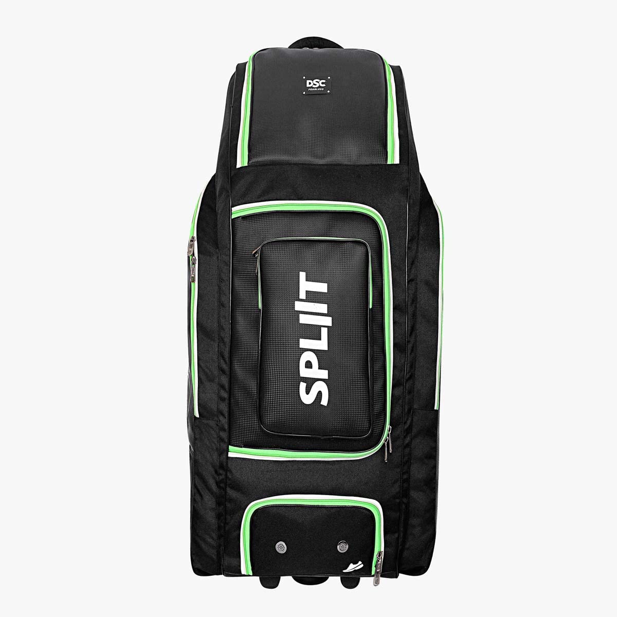 Spliit Premium Wheelie Cricket Duffle Bag | Color: Black-Green | Size: 99 x 44 x 43 cm | Material: Polyester | Front Zipper Pocket | Foam Padding for Gear Protection | Spacious & Organized-image-6
