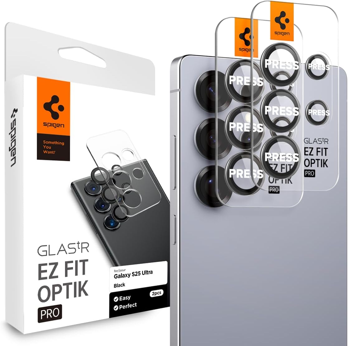 Camera Lens Screen Protector [GlasTR EZ Fit Optik Pro] Designed for Galaxy S25 Ultra [Case Friendly] - Black [2 Pack]