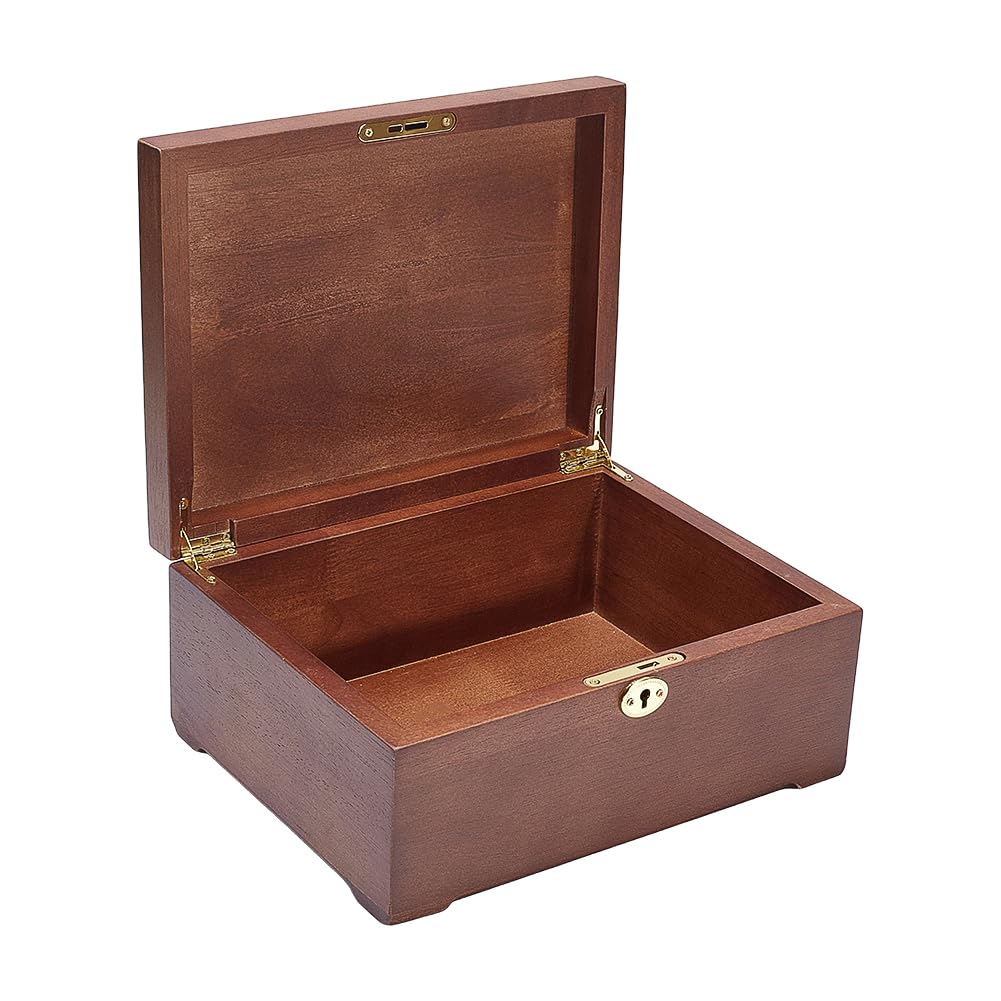 NBEADS 1 caja de recuerdo de madera con tapa con bisagras, caja de almacenamiento grande de madera con accesorios de aleación, caja de madera rectangular decorativa para organizar joyas