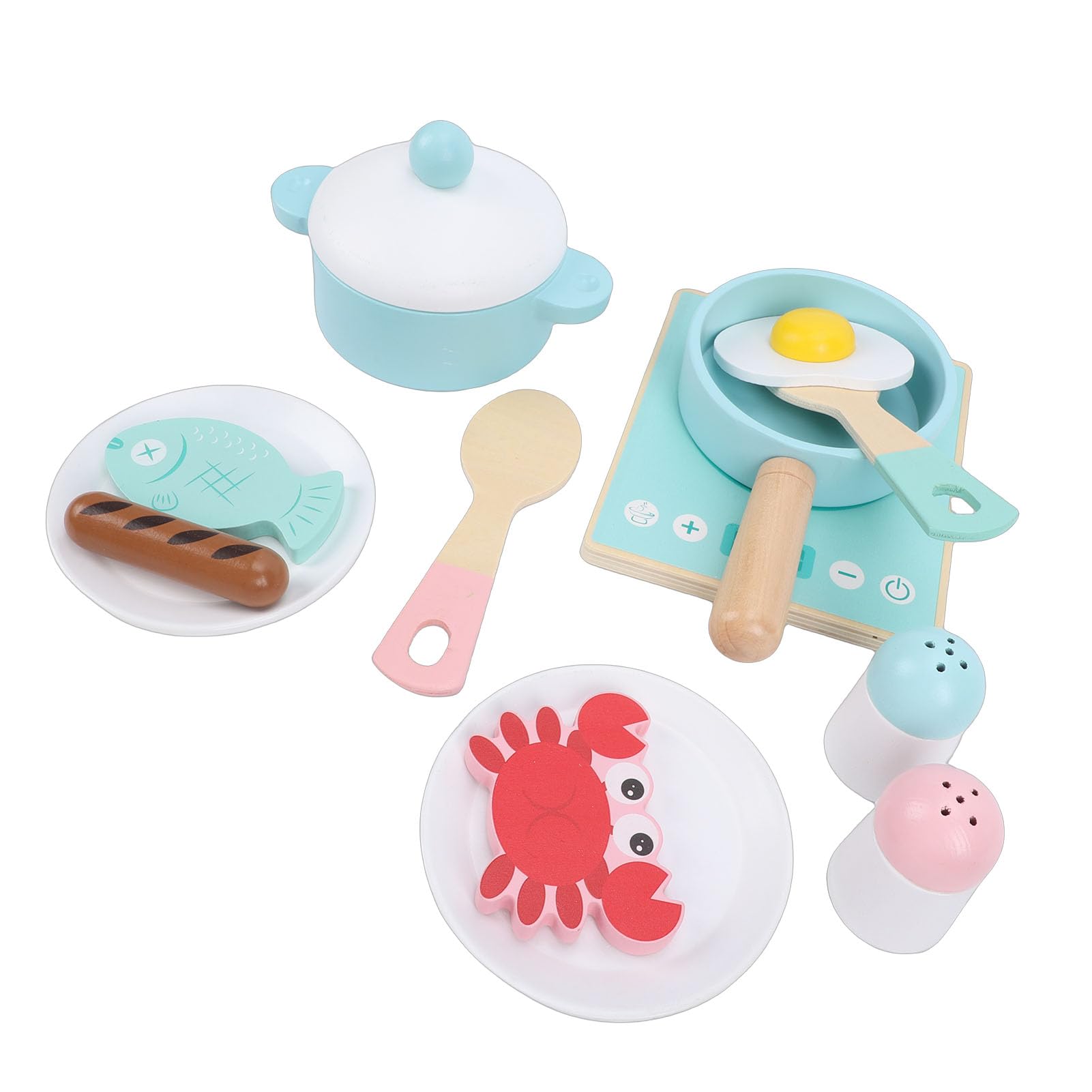 Set da Cucina Giocattolo in Legno per Bambini con Accessori da Cucina Realistici e Utensili in Legno di Faggio, Giocattolo Educativo da 11 Pezzi