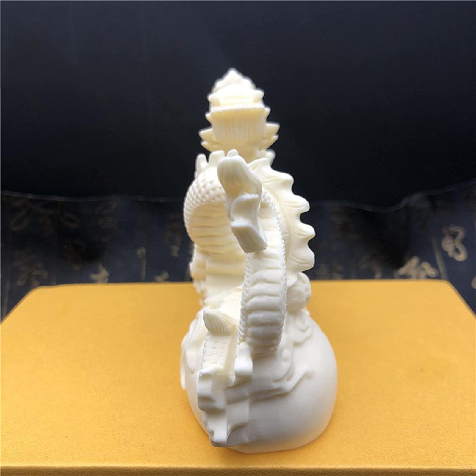 象牙風中国縁起置物、象牙風龍、中国繊細彫刻、中国天龍縁起置物、龍鯉
