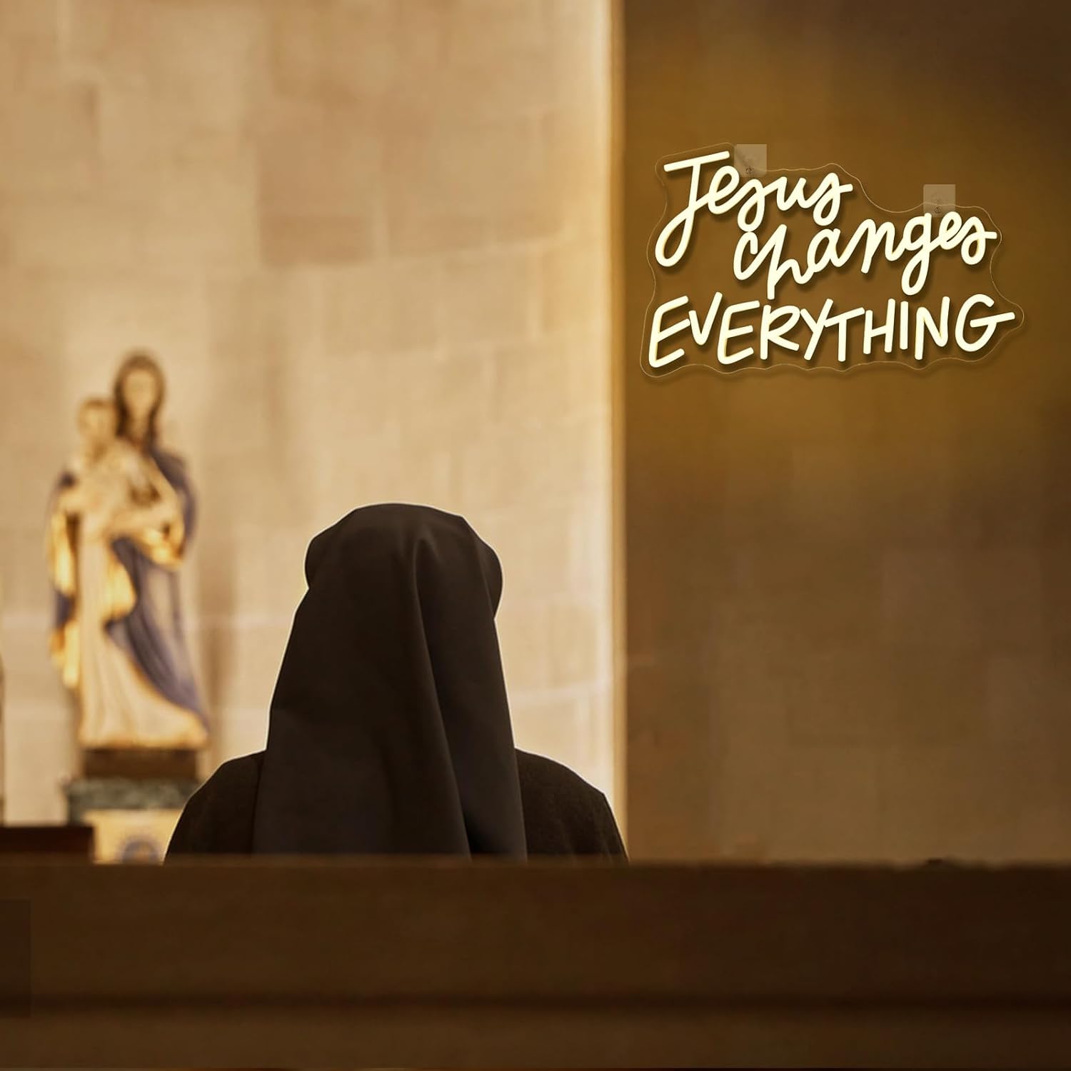 Jesus Changes Everything Neon Sign for Wall Decor Dimmable White Christian Neon Signs Letters Led Neon Lights Signs LED Signs for Church Bedroom Home Party Decoration Christams Easter Gifts