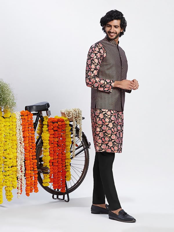 Ensemble veste kurta pour homme noir coton confortable coupe régulière M