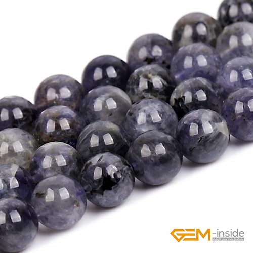 Miniatura 273 de GEM-Inside - Cuentas sueltas de piedra de lava negra natural de 0.315 in para hacer joyas, 15 pulgadas Cordierita de grado A