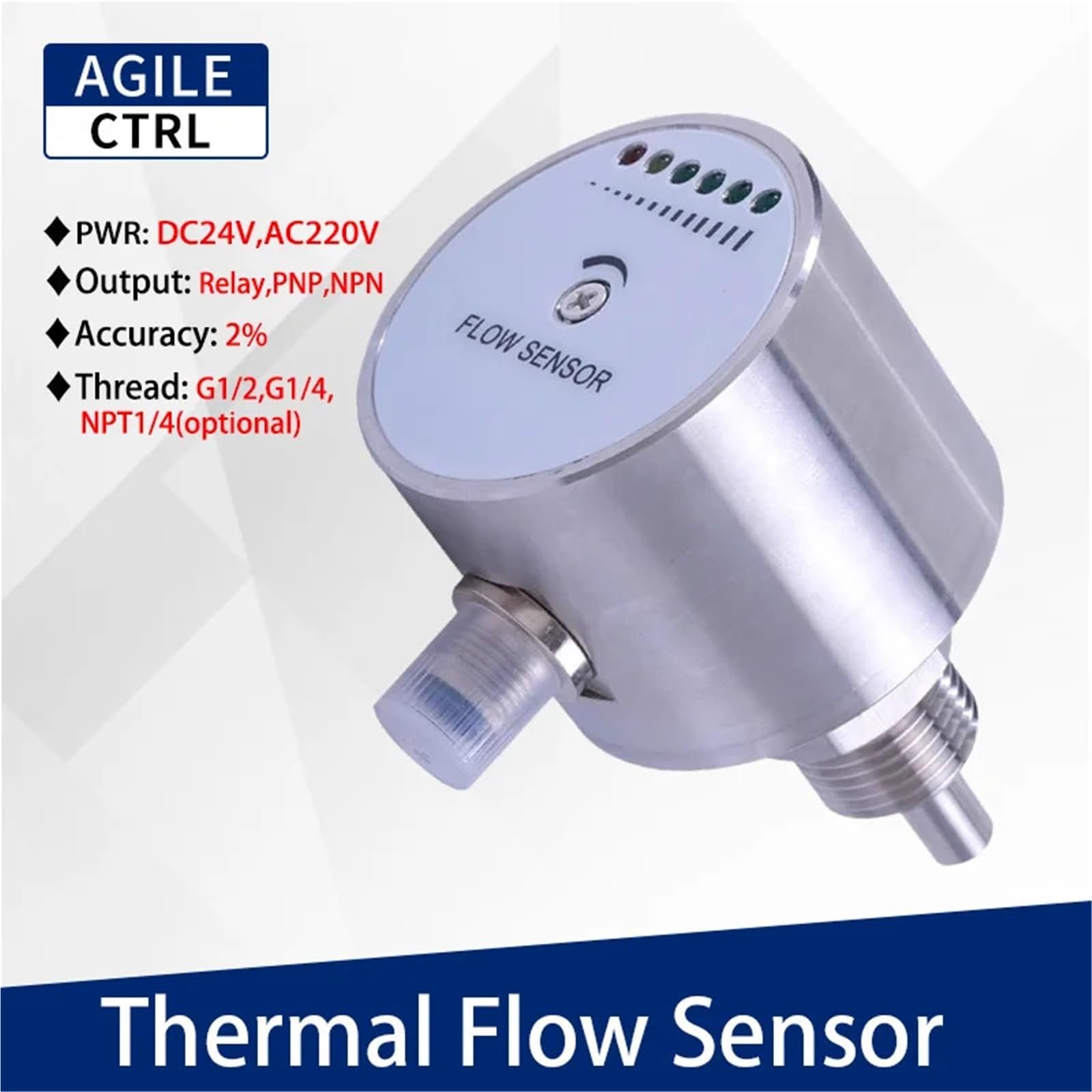 Thermal Conductive Flow Switch G1/2 NPT1/4 Thread Water Flow Sensors Oil Gas Pumps Plug-In Stainless Steel Flow Controller(100mm G1-2,24vdc Relay output)