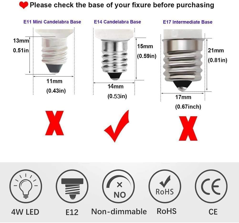 E14 LED Light Bulbs, E14 European Base Bulb, 4W Equivalent 40W Incandescent Bulb, Warm White 3000K, 350LM,5-Pack