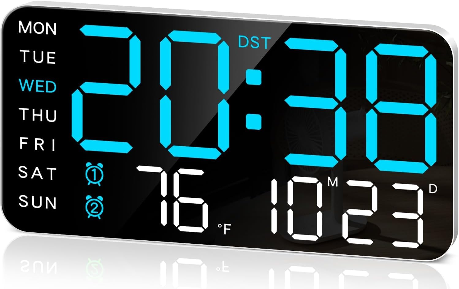 DRUCILA 9''Large Digital Wall Clock, Led Alarm Clock with Big Digits, Date, Temperature, DST, Modern Decor Design for Desk,5-Level Brightness for Room, Bedroom, Gift, Yougster and Elderly.-image-29