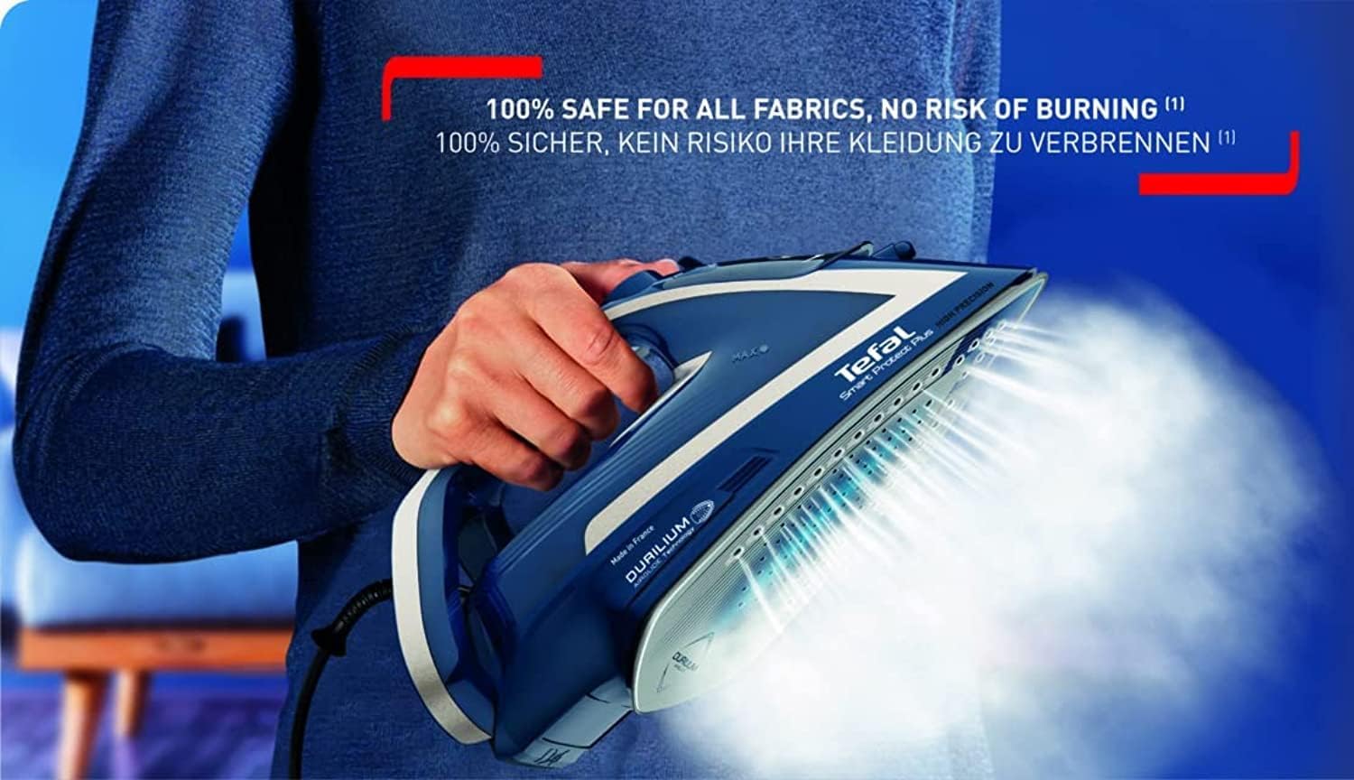 Tefal Smart Protect Plus FV6872 Steam Iron emitting steam