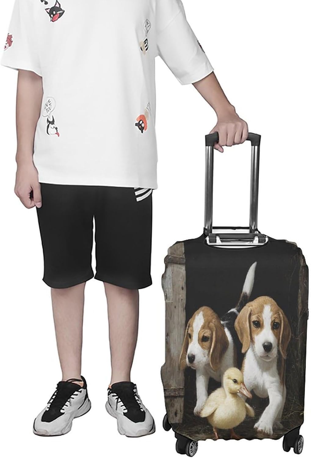 Beagle Dogs and Yellow Duck Funny Travel Luggage Case Cover Elastic Suitcase Protector Washable Baggage Covers Fits 19-32 Inch