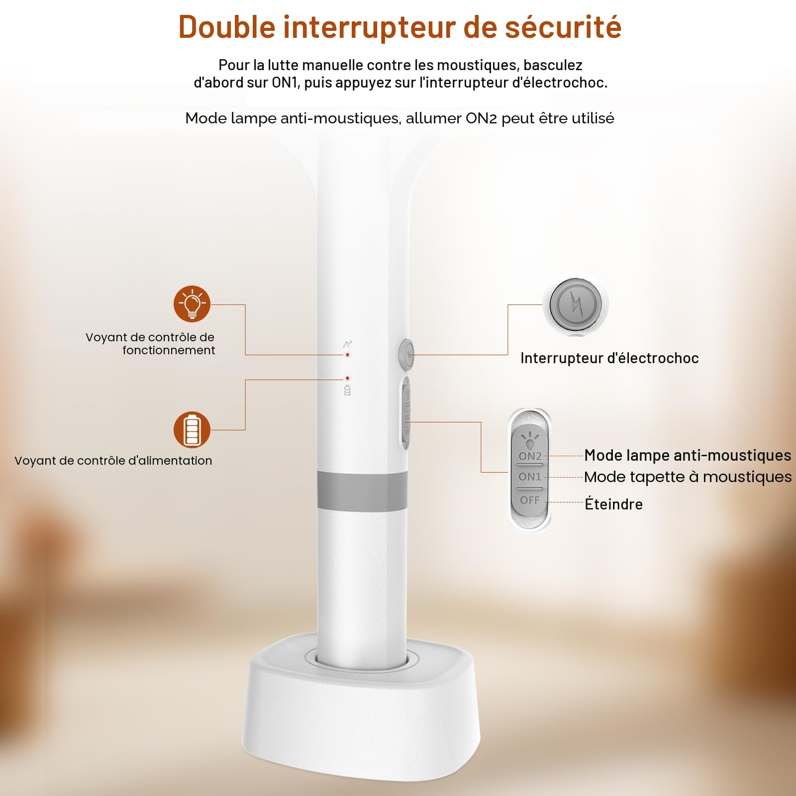Raquette Electrique Insectes 5000V 2000 mAh Tapette à Mouches USB C 2 en 1 Anti-Moustiques