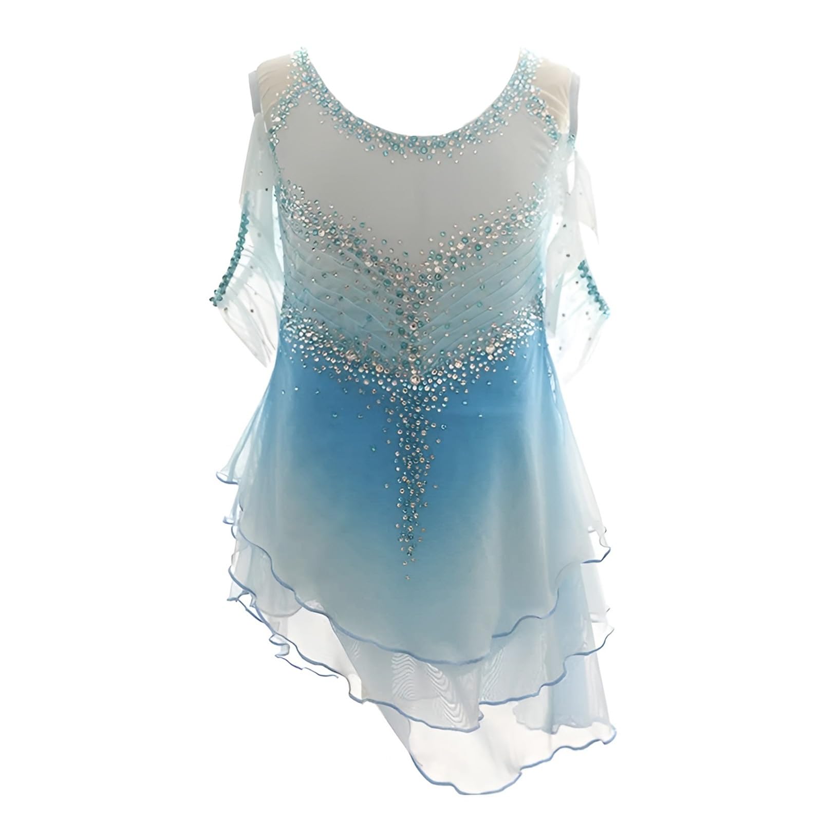 Girls' High Elasticity Figure Skating Dress, Women's Off-Shoulder Ice Skating Dress for Competition, Team Uniform(XX-Large) Blue