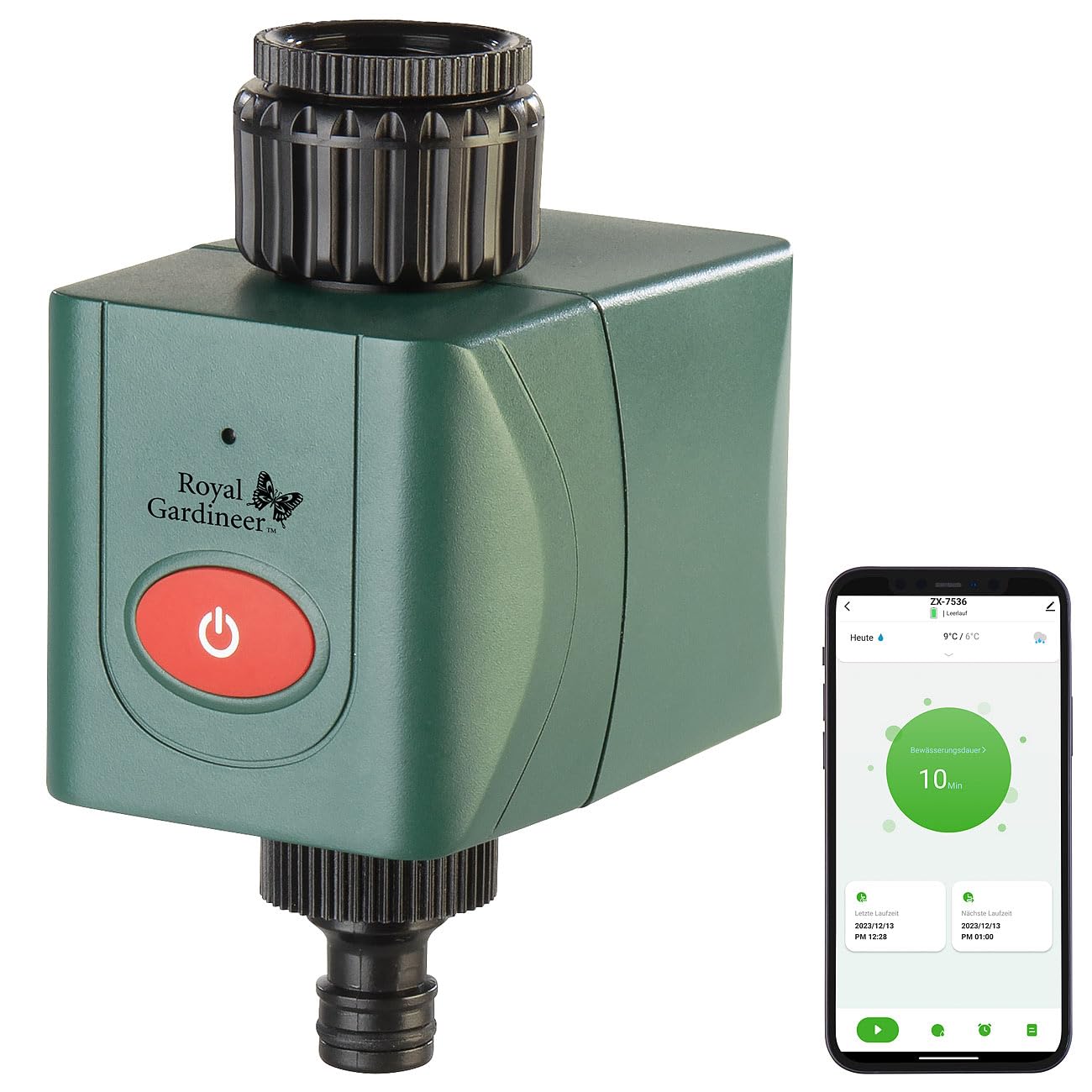 Royal Gardineer Smart Home Bewässerungen: 4er-Set WLAN-Bewässerungscomputer mit Bodensensor (Bewässerungssysteme Gärten, Bodenfeuchtesensor Garten, Gartenschlauch)