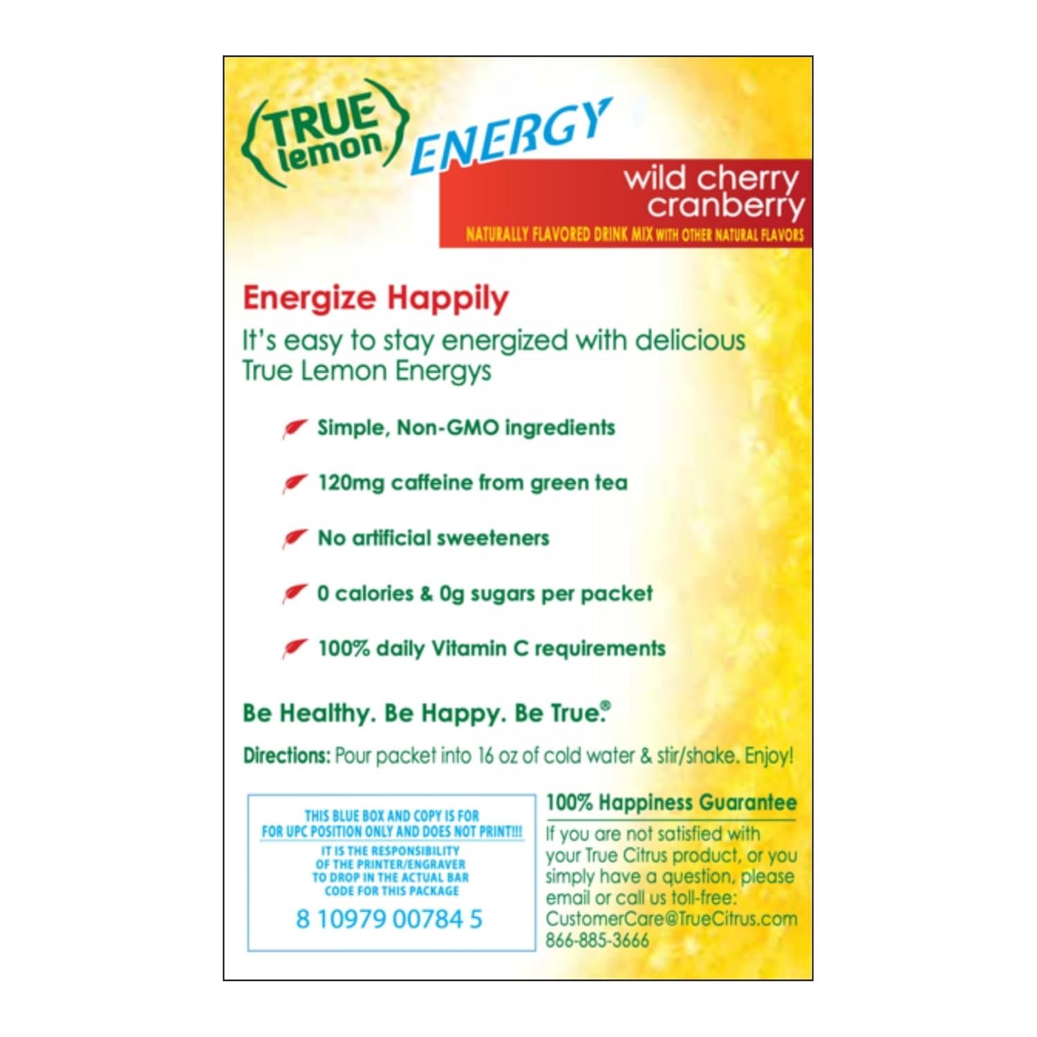 True Lemon Energy - Mezcla de bebida de arándano y cereza silvestre, sin conservantes, sin edulcorantes artificiales, paquetes de sabor de agua sin gluten y potenciador de agua con stevia, 6 unidades