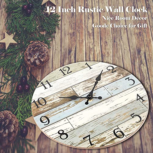 Indoor Outdoor Clock - Outdoor Wall Decor For Patio Pool Porch Home,Rustic Country Wooden Decorative Wall Clocks Battery Operated Quality Quartz Silent - 12 Inch Brown & Blue #TOP3