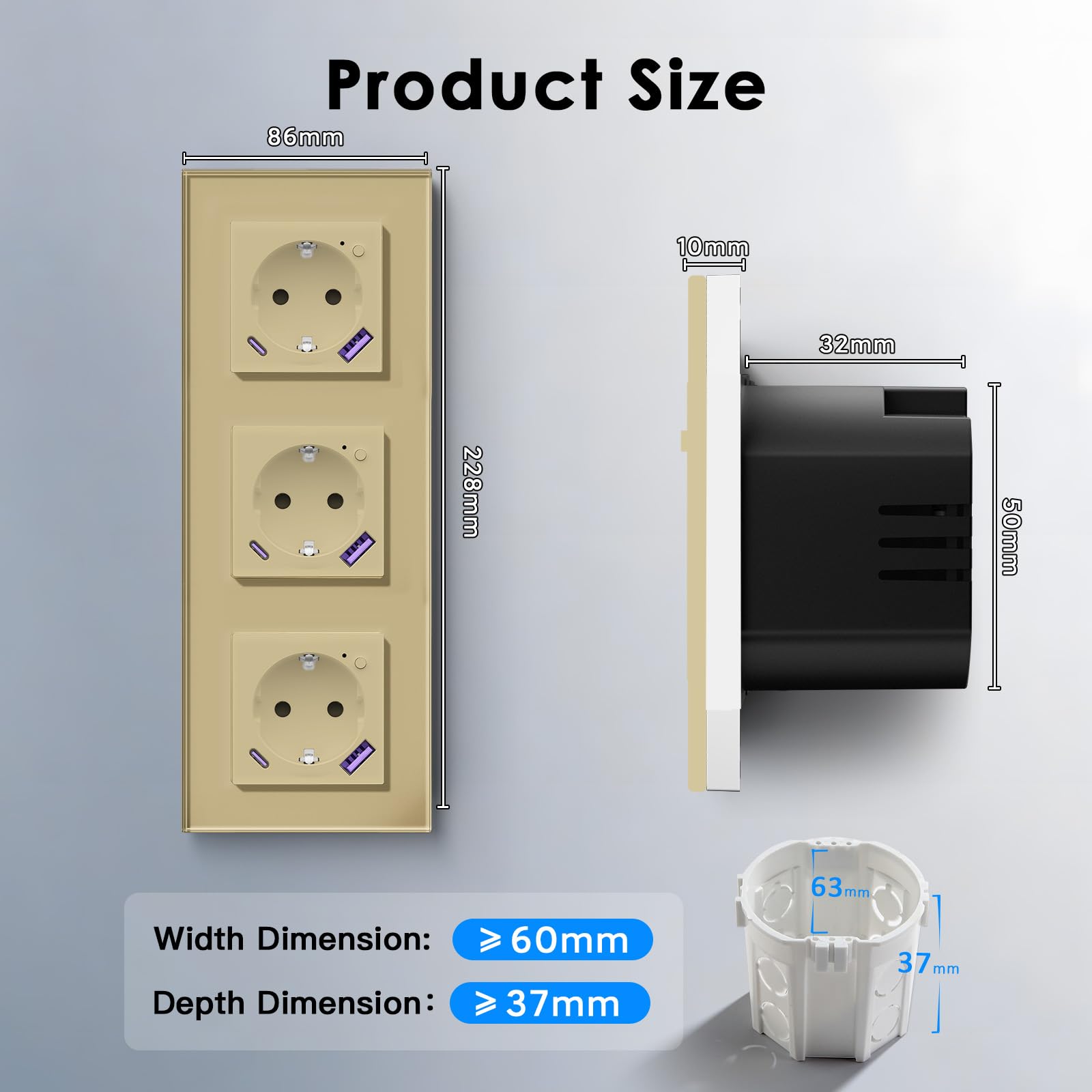 BSEED ZigBee Smart gniazdko elektryczne z USB C 20 W, szybka ładowarka, gniazdko podtynkowe do Alexa/Google Home, licznik prądu do gniazdka z aplikacją Smart Life/Tuya, 3-krotna złota (wymagany hub