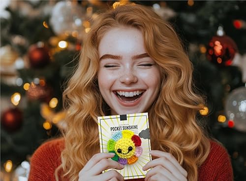 Miniatura 2 de Regalos de Navidad de ganchillo, hecho a mano lindo ganchillo bolsillo Hug Token, regalos pequeños, tarjetas de felicitación, Rainbow Sunflower