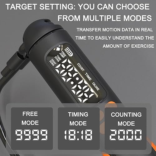 Miniatura 6 de Cuerda de saltar pesada 2 en 1 con contador, cuerda de saltar inteligente con cable e inalámbrica con pantalla LCD, longitud ajustable, cuerda de