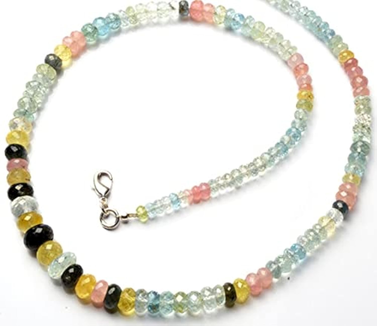 Perles aquamarine naturelles facettées 4-10mm en fil de 47cm pour création bijoux DIY