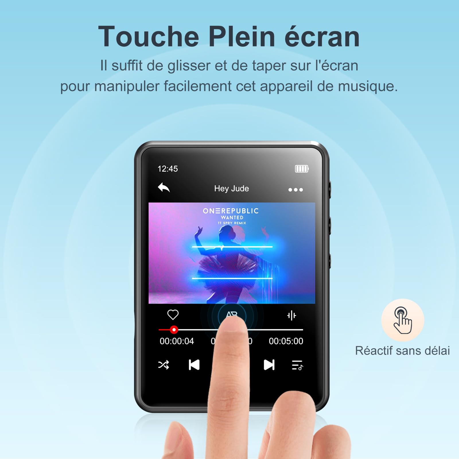 MECHEN Bluetooth 5.3 MP3-speler met touchscreen, 64 GB MP3-speler met luidspreker, hifi-geluid, FM-radio, muziek, video, e-book, spraakrecorder, inclusief beschermhoes