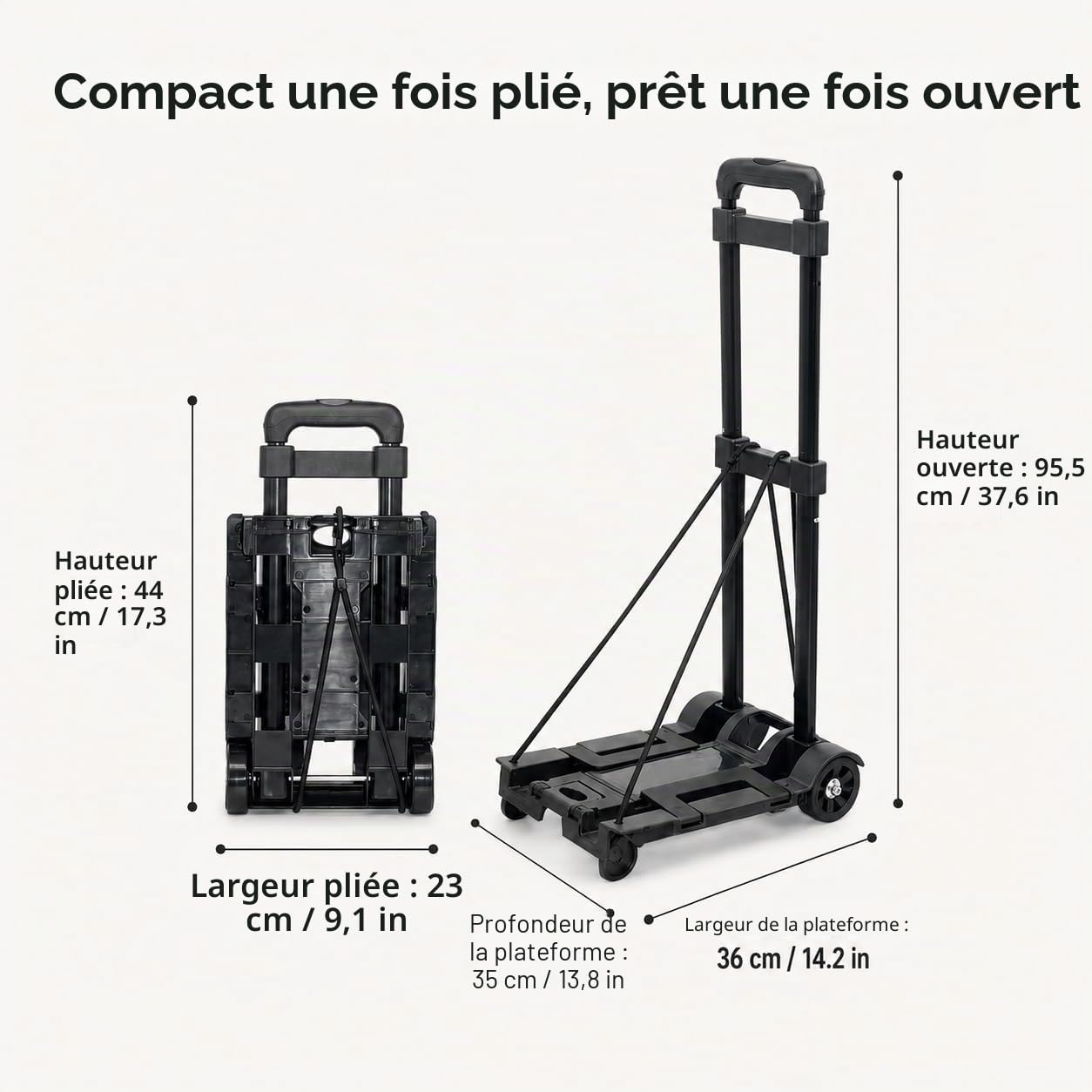 Diable Pliable de 35 kg - Diable Robuste Multifonction - Chariot à Bagages Portable pour Voyage, Voiture, Bureau, Chariot Pliable