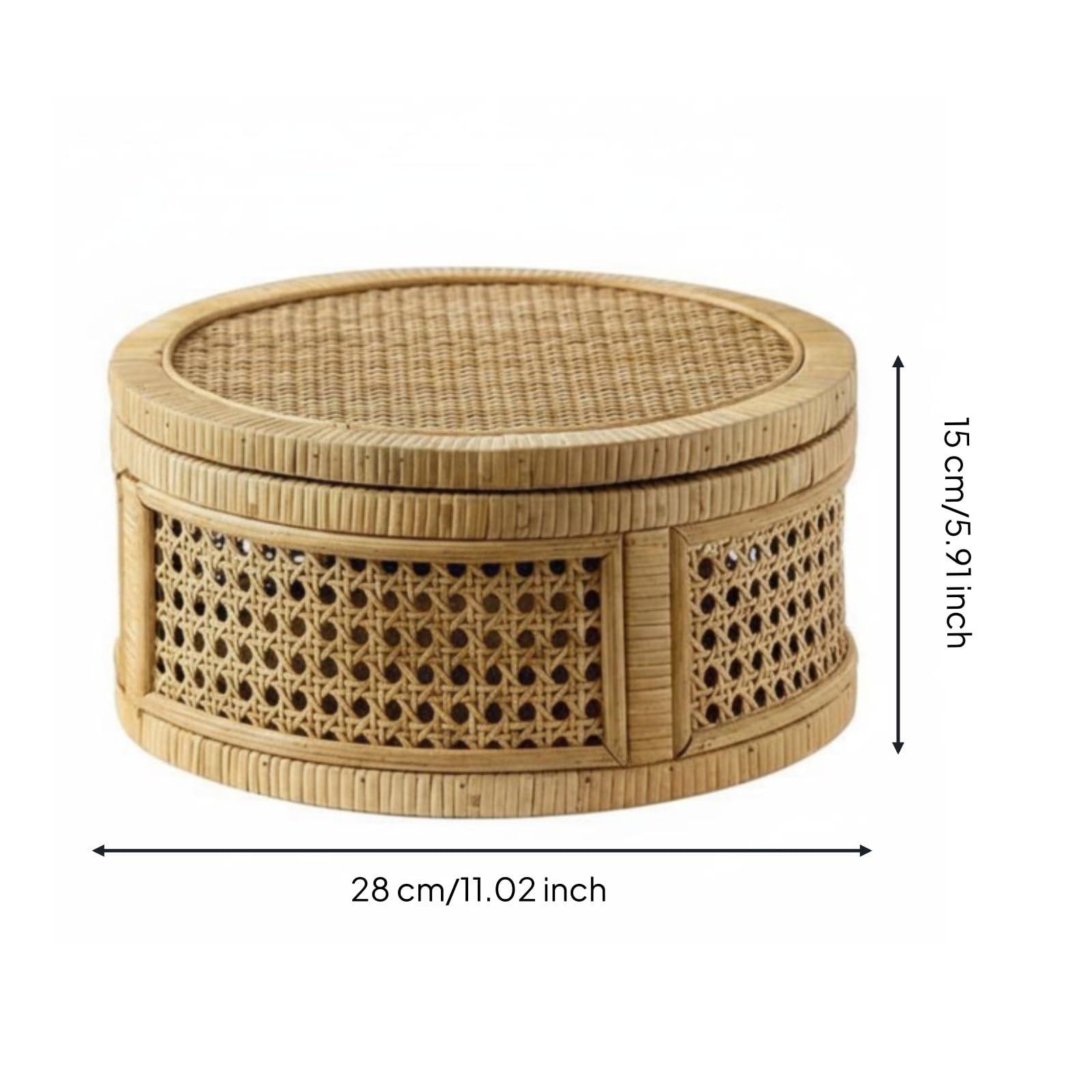 Cestino Portatutto Cestino Intrecciato Scatola Rotonda Scatola con Coperchio Organizer per Ordine Domestico Traspirante Artigianale in Rattan, L