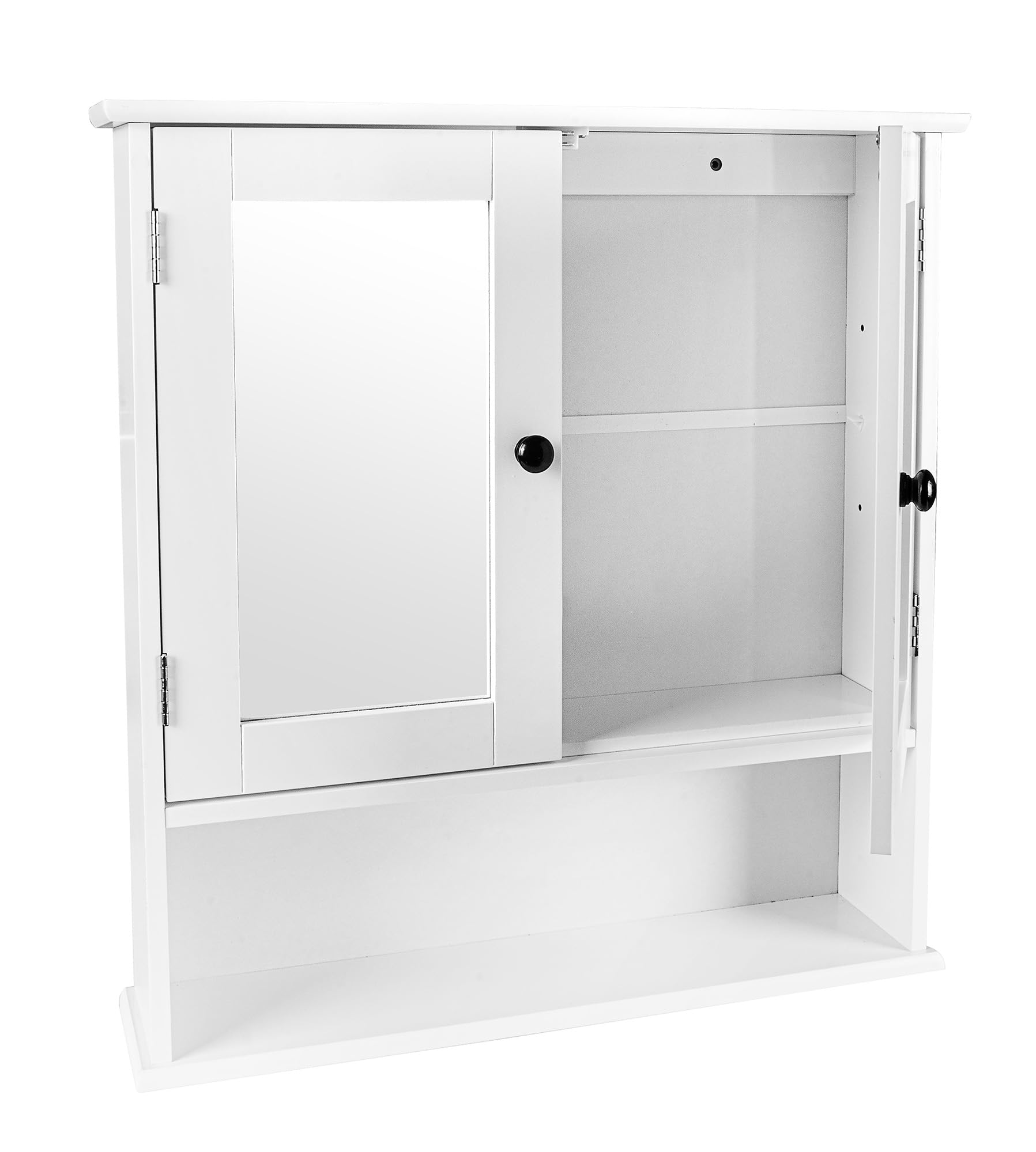 Leomark Biała uniwersalna szafka wisząca z lustrem i drzwiczkami 55,5 x 12,5 x 58 cm zamykana szafka ścienna kompaktowa łazienkowa Meghan