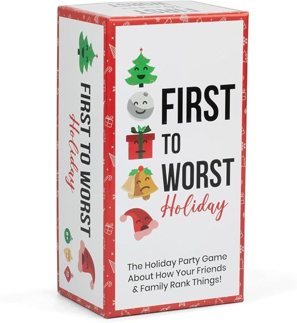 First to Worst Vacances Edition Jeu de fête - Un jeu de cartes festive sur comment vos amis & Classement familial pour les fêtes d'éléphants blancs, les Stouffres de stockage et les jeux de société avec des amis