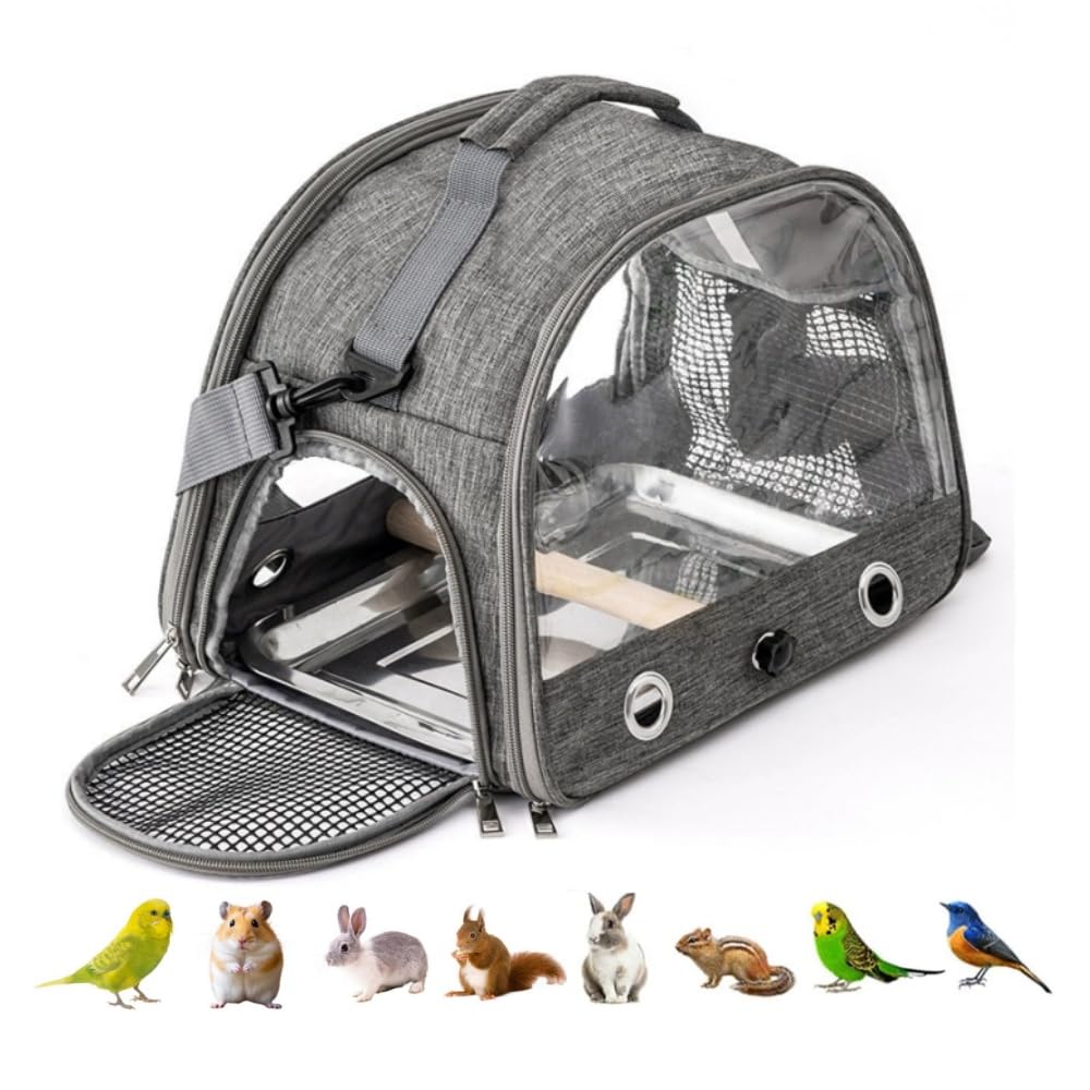 Contenitore per il trasporto per uccelli, con asta e vassoio in acciaio inox, traspirante, pieghevole, per piccoli uccelli, borsa da viaggio per piccoli animali, per viaggi, escursioni