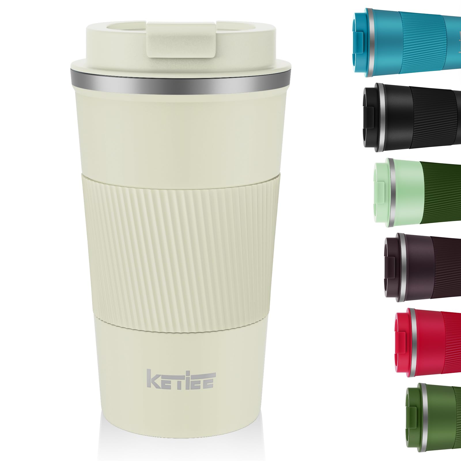 KETIEE Kaffeebecher to go,510ml Thermobecher Kaffee-to-go,Kaffeebecher Thermo,Doppelwandig Reisebecher Travel Mug,Vakuum Isolierbecher mit auslaufsicherem Deckel für Kaffee und Tee,Creme
