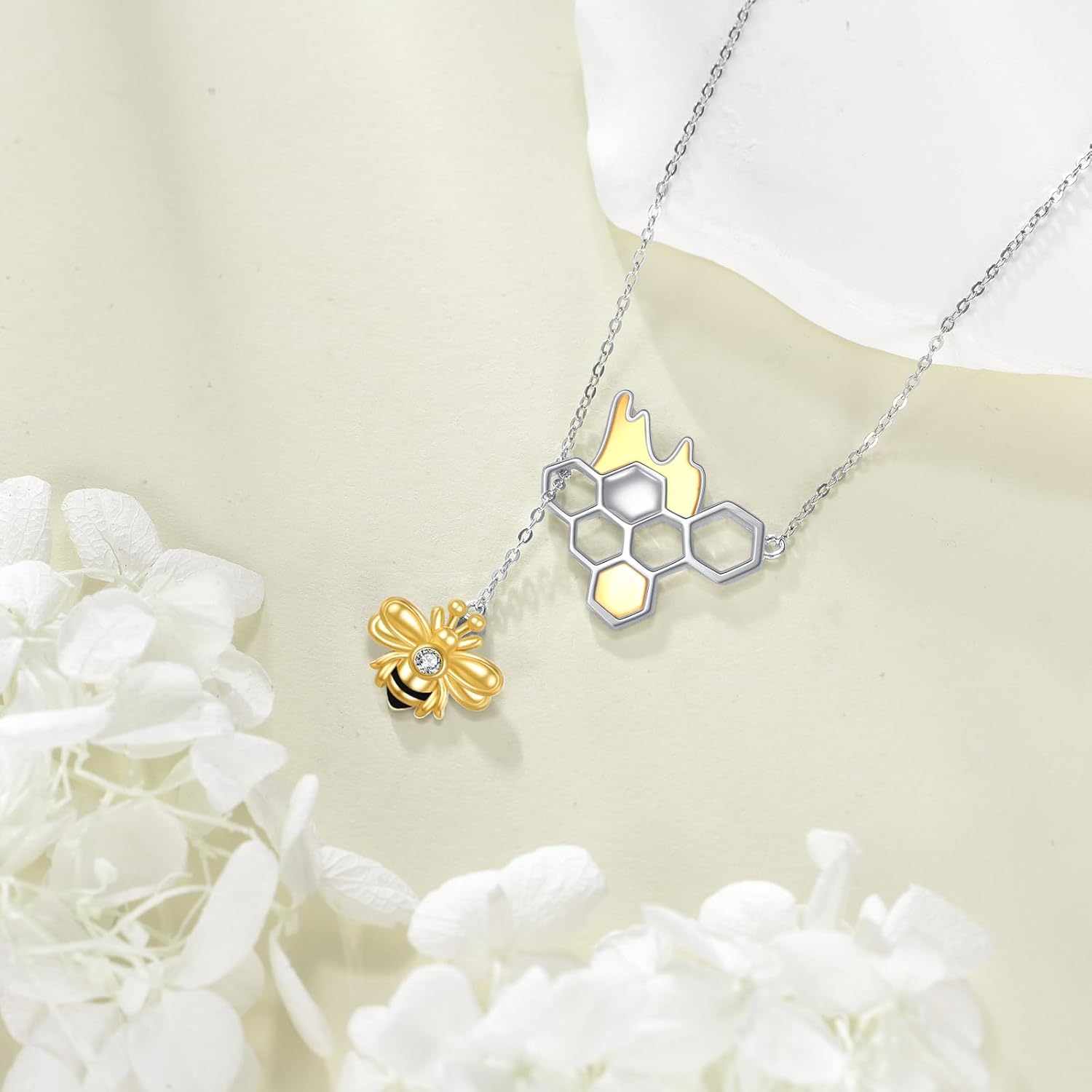 Bee Necklace 925 Sterling Silver Bee Y Necklace Honeycomb Bumble Pendant Jewelry for Women - Image 2