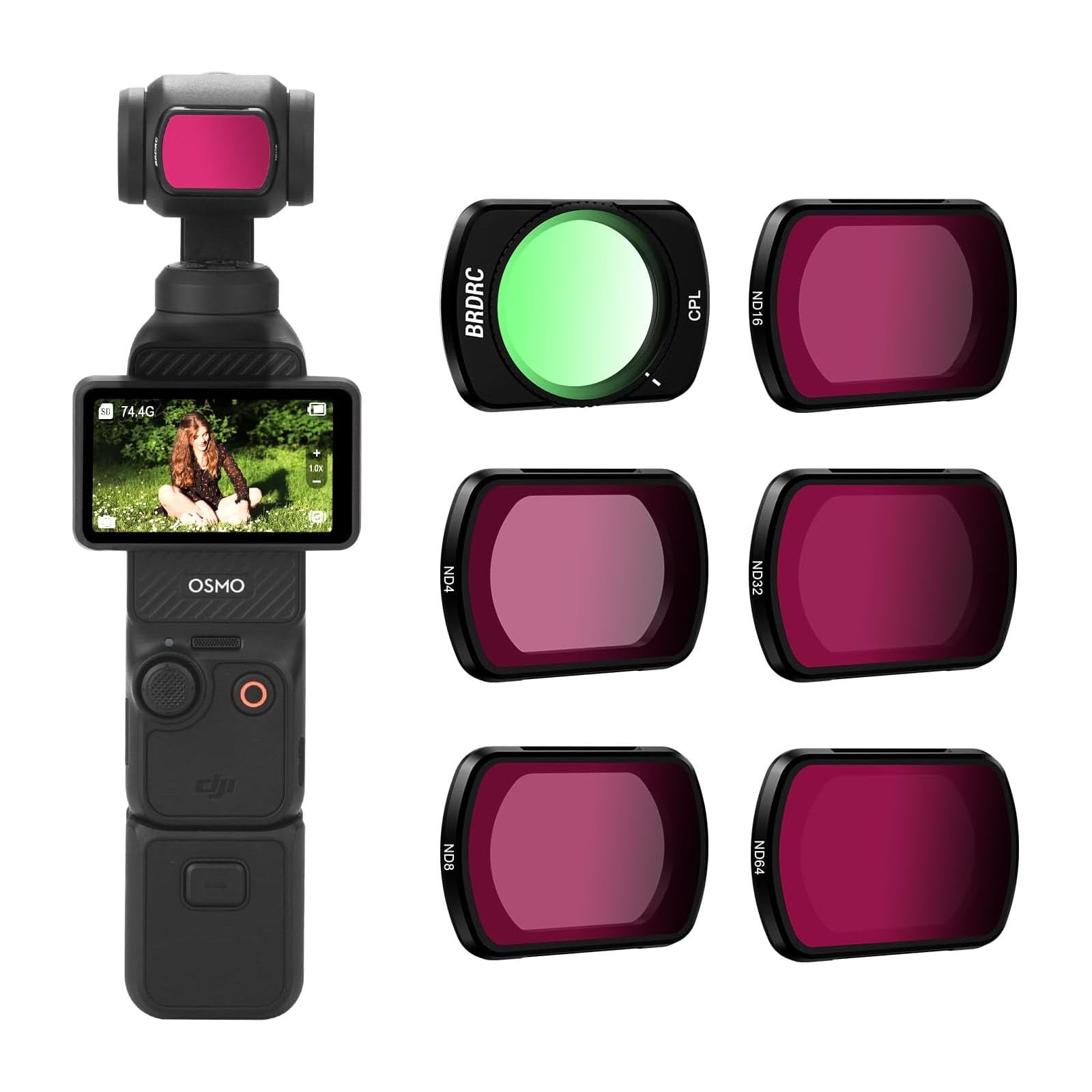 BRDRC Pocket 3 ND-Filter-Set, 6 Stück, CPL ND4 ND8 ND16 ND32 ND64 Objektivfilter für DJI Osmo Pocket 3 Creator Combo Kamerazubehör - Stapelbar