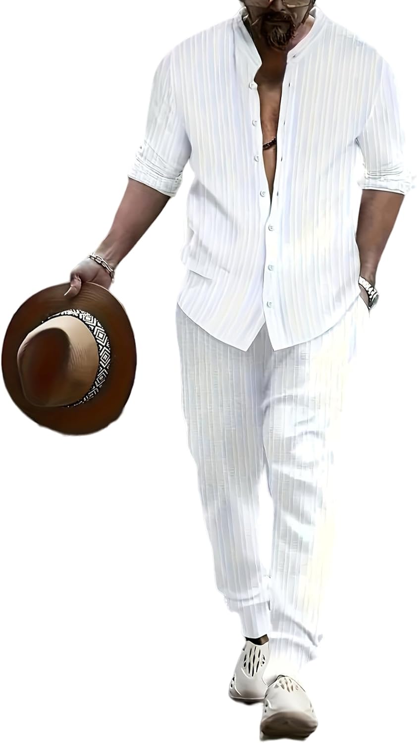 Men's 2 Pieces Set Long Sleeve Outfit Yoga Shirt Casual Pants With Pockets Summer Yoga Outfits