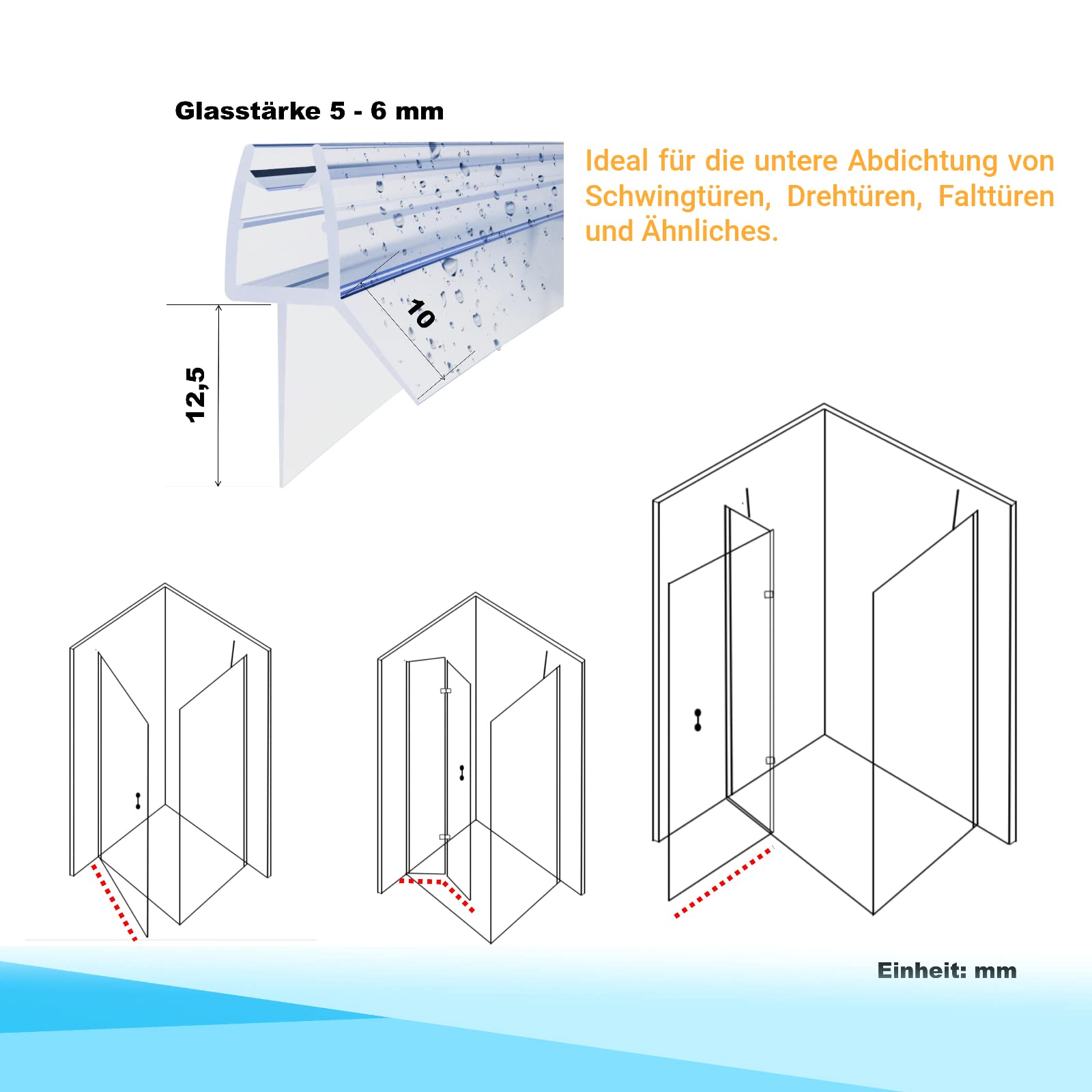 WITEN&NOCK Duschdichtung 2 x 200cm Für Duschtüren Duschkabinen Badewannenaufsätze Duschdichtungen Ersatzdichtung für 5mm/ 6mm Glasdicke Wasserabweiser Schwallschutz Spritzschutz