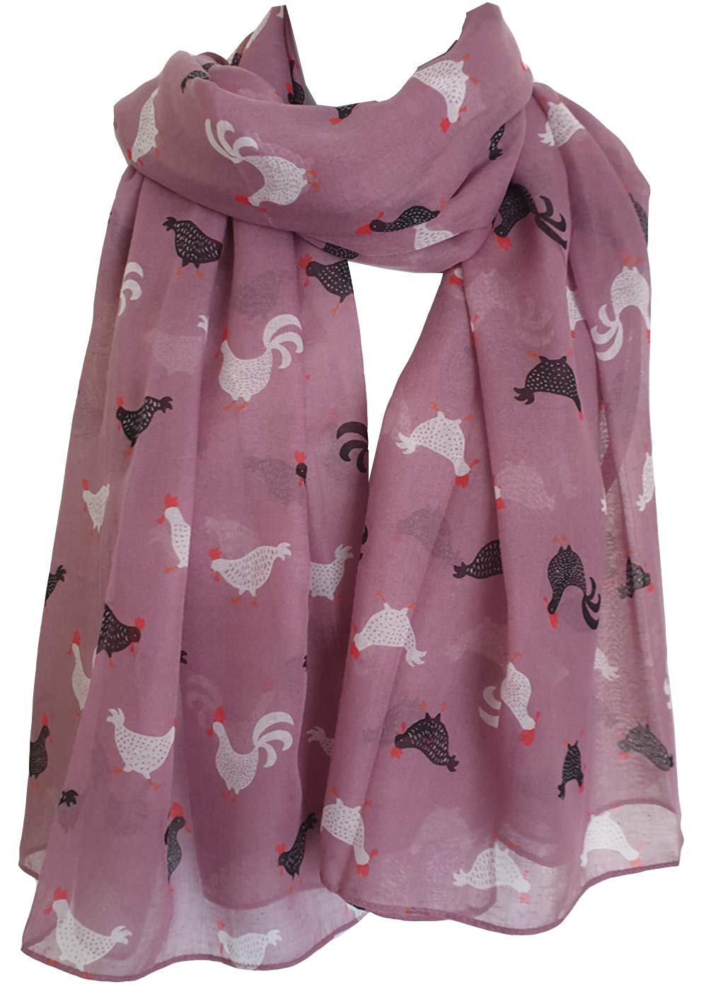 Glamlondon Women's A20 - Dusky Pink Chicken Hen Rooster Print Scarf (A20 - Dusky Pink)