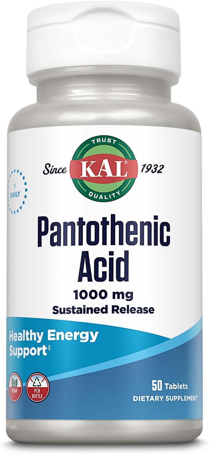 Pantothenic Acid 1000mg, Sustained Release Vitamin B5 - Energy Supplements - Supports Metabolism of Carbs, Fat and Protein, Hair and Skin Health, Vegan, 60-Day Guarantee, 50 Servings, 50 Tablets