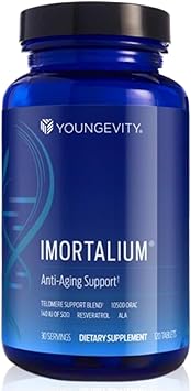 Youngevity Imortalium - صحة التيلومير المضادة للشيخوخة، فوكوكسانثين، مزيج الكاروتينويد، مزيج فوكويدان، MSM، الجلوتاثيون، مزيج تجديد البشرة + 12 Whole Foods 120 قرصًا عبوة من 1