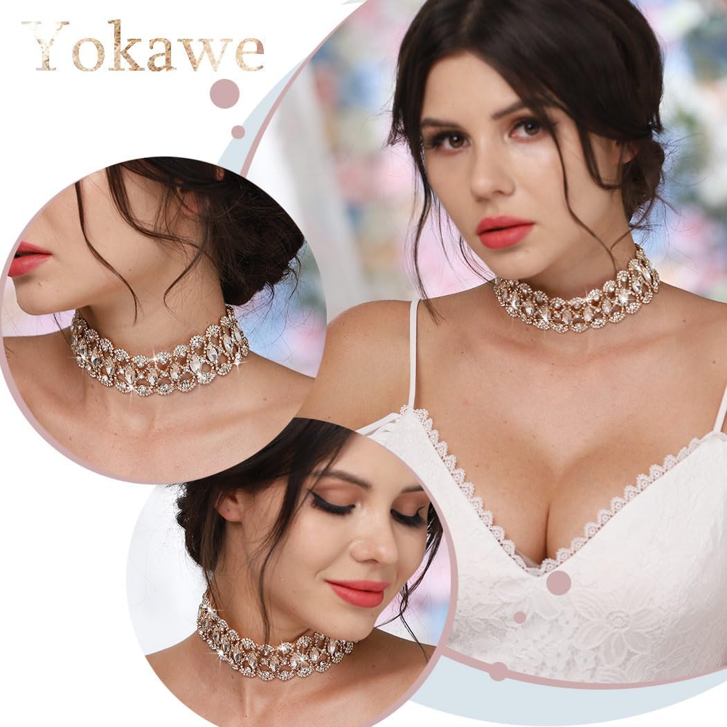 Yokawe Crystal Choker Necklace Silver Statement Necklace Sparkly Rhinestone Choker Sexy Wide Collar Party Rave Neck Jewelry Accessories for Women and Girls - Image 5