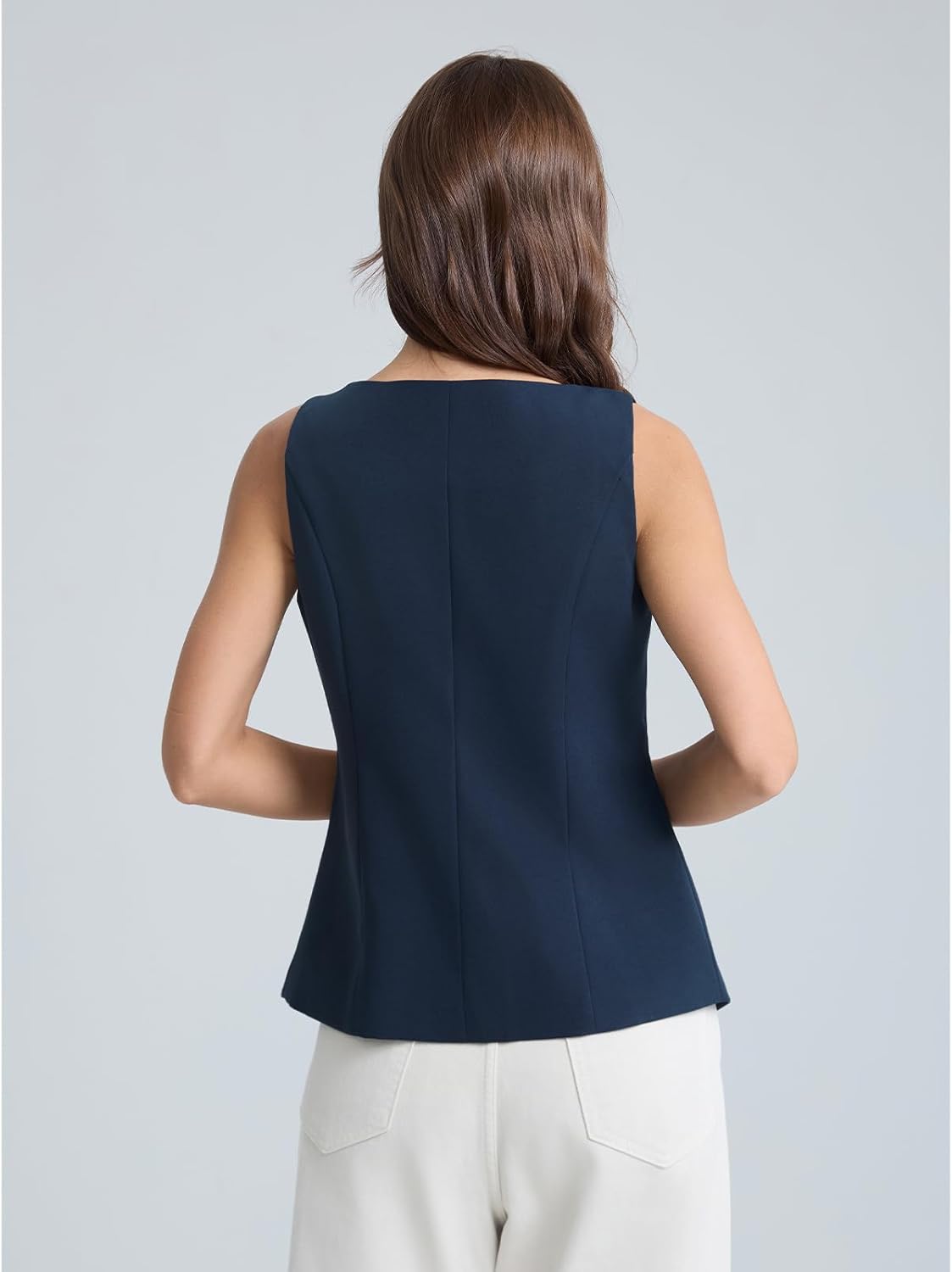 D-Sun Women Suit Vest Top Boat Neck Button Down Floral Waistcoat Sleeveless Going Out Business Fashion Gilet Blazer - Image 5