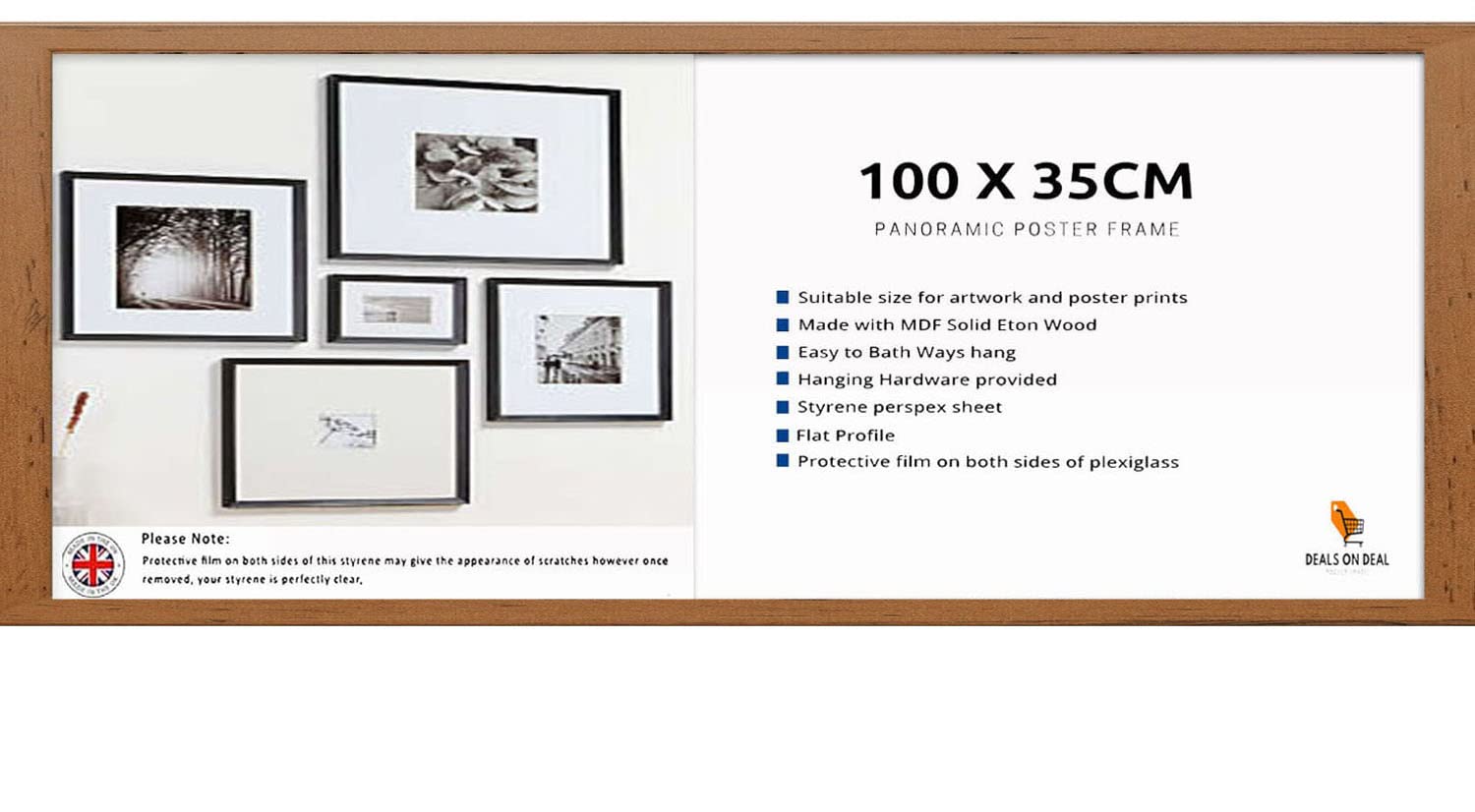 DEALS ON DEAL Panoramic Picture Frame 100cm x 35cm Picture Frames Photo Frames Poster Frame Portrait & Landscape Poster, Photo, Art or Print Frame Ideal for Home or Office Decor (Walnut)