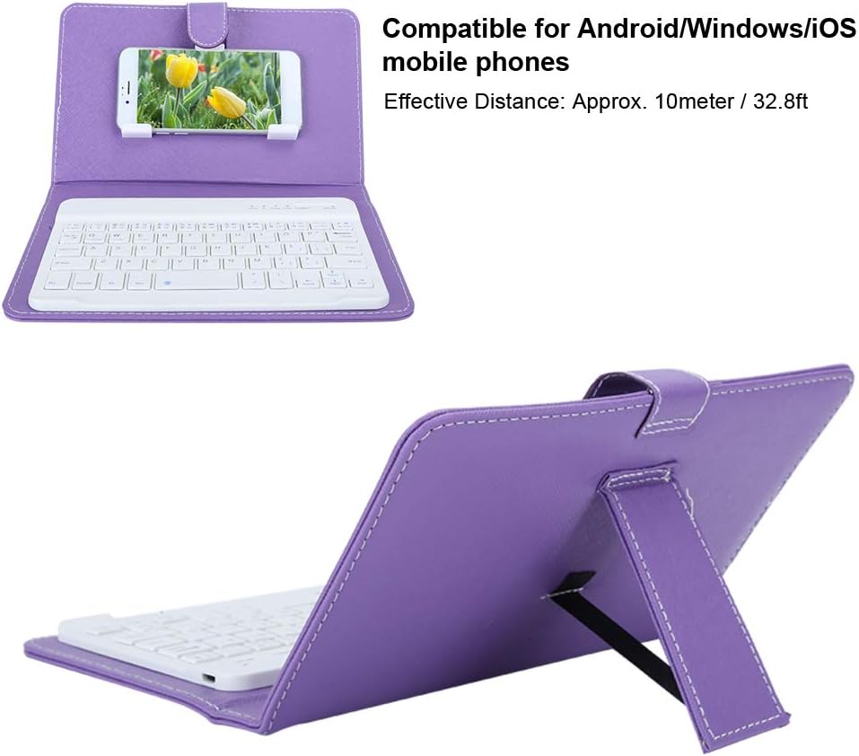 V BESTLIFE Keyboard, 7 Inch Universal Wireless Keyboard for Bluetooth 3.0 with PU Leather Case for 4.5‑6.8 Inch Screen Phones for Android for Windows(Purple)