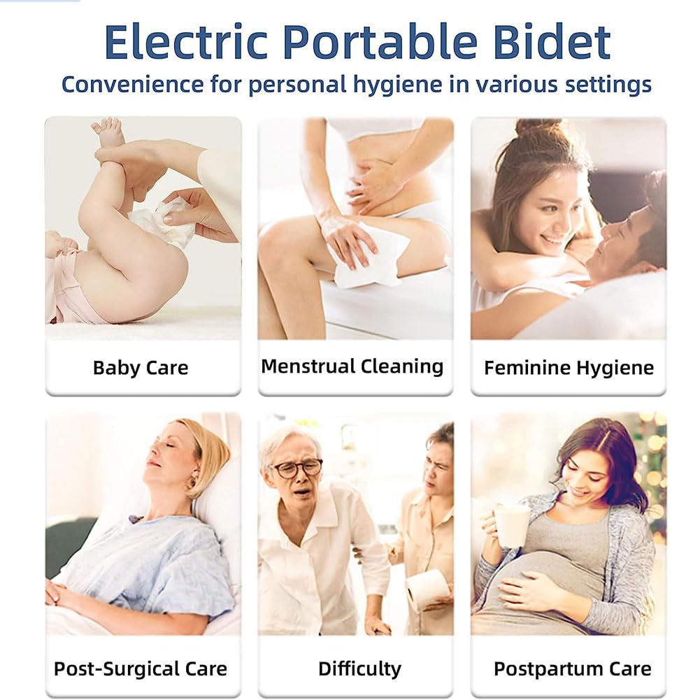 Bidet portatile, spruzzatore portatile ricaricabile con USB con 2 impostazioni di pressione, 270 ml, detergente elettrico per l'igiene personale, per viaggi, uomini e donne