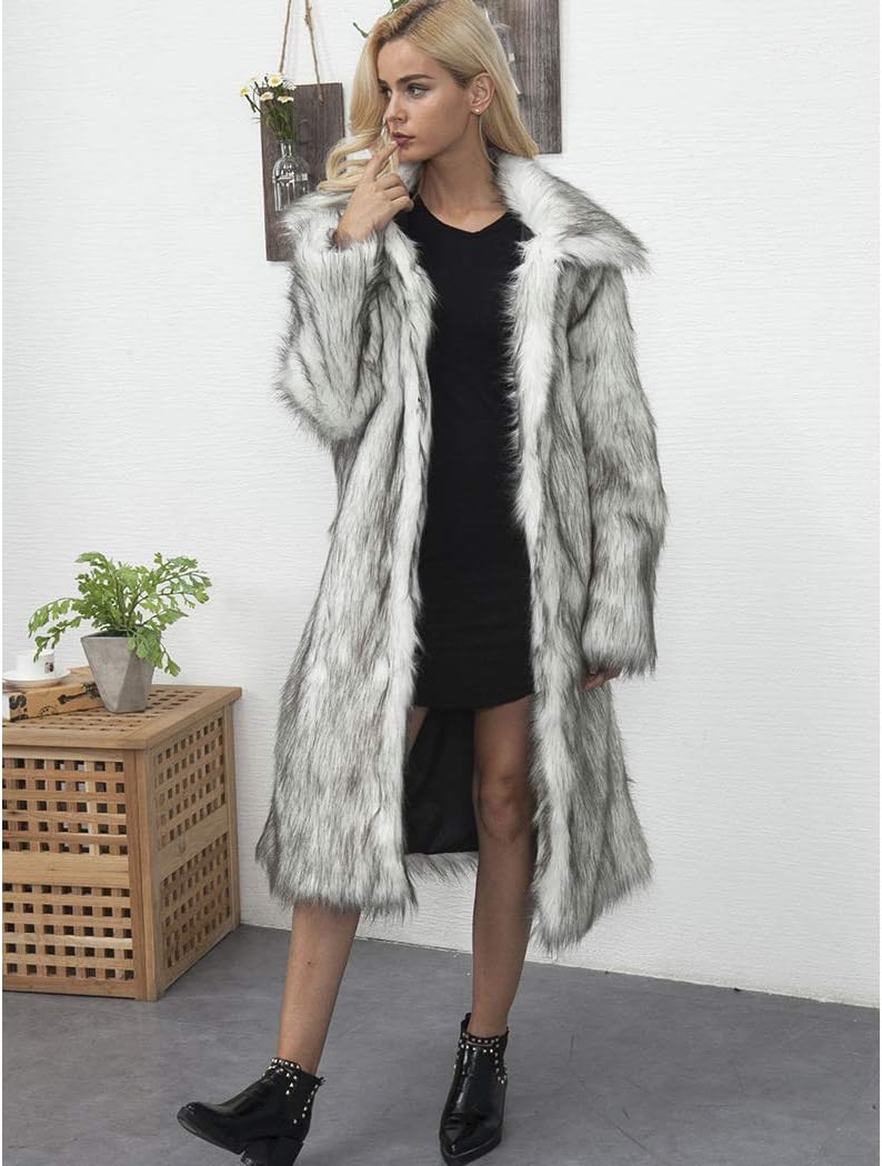 RomanticDesign Women's Long Lapel Faux fur Jacket Shaggy Coat Warm Outerwear Cardigan - Image 2