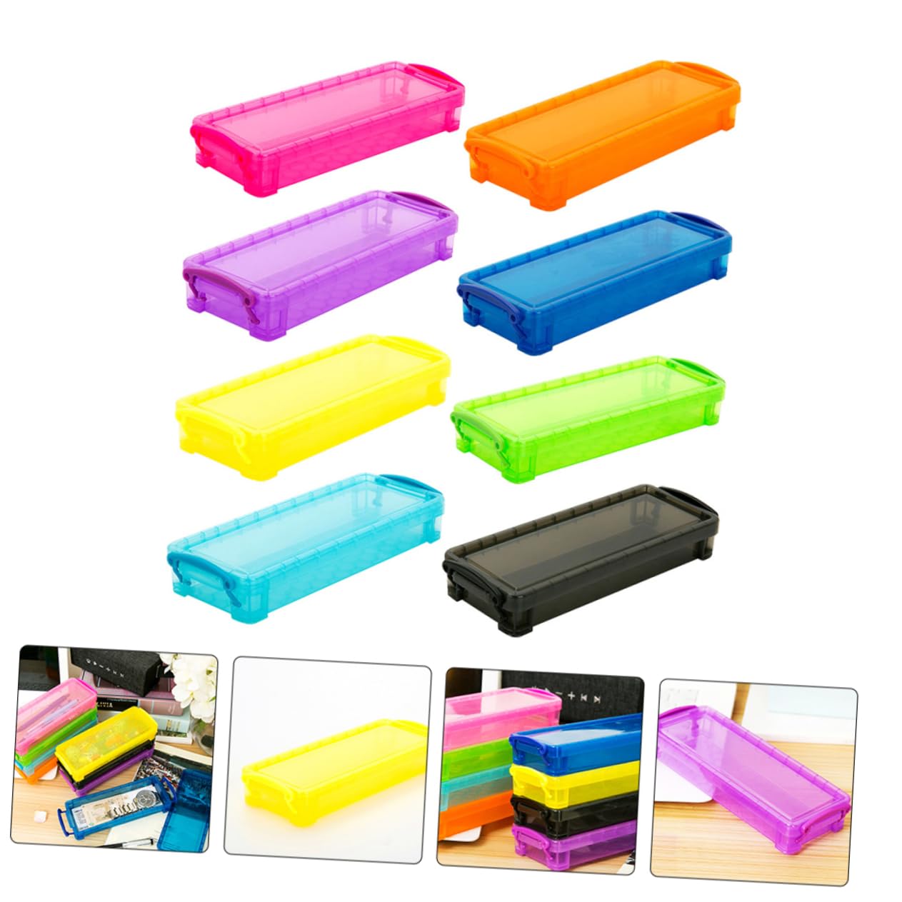 Tofficu 8pezzi Scatola Portapenne Colorati Organizer Compatto Per Cancelleria Scatola Trasparente Per Matite e Piccoli Oggetti Per Ufficio e Scuola