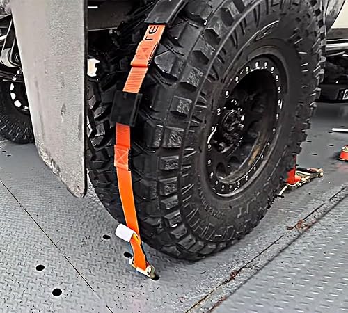 Miniatura 7 de Mytee Products Paquete de 8 correas de rueda de neumáticos de 2 x 9 pies con ganchos giratorios en J y bloques de goma para transportadores de