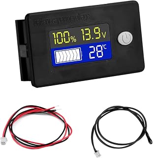HUAZIZ 1pcs Medidor de Voltaje con Alarma y Sensor de Temperatura Externo, 19-80 Degree C 12 V 24 V 36 V 48 V 60 V 72 V Plomo ácido Batería Litio Indicador Medidor