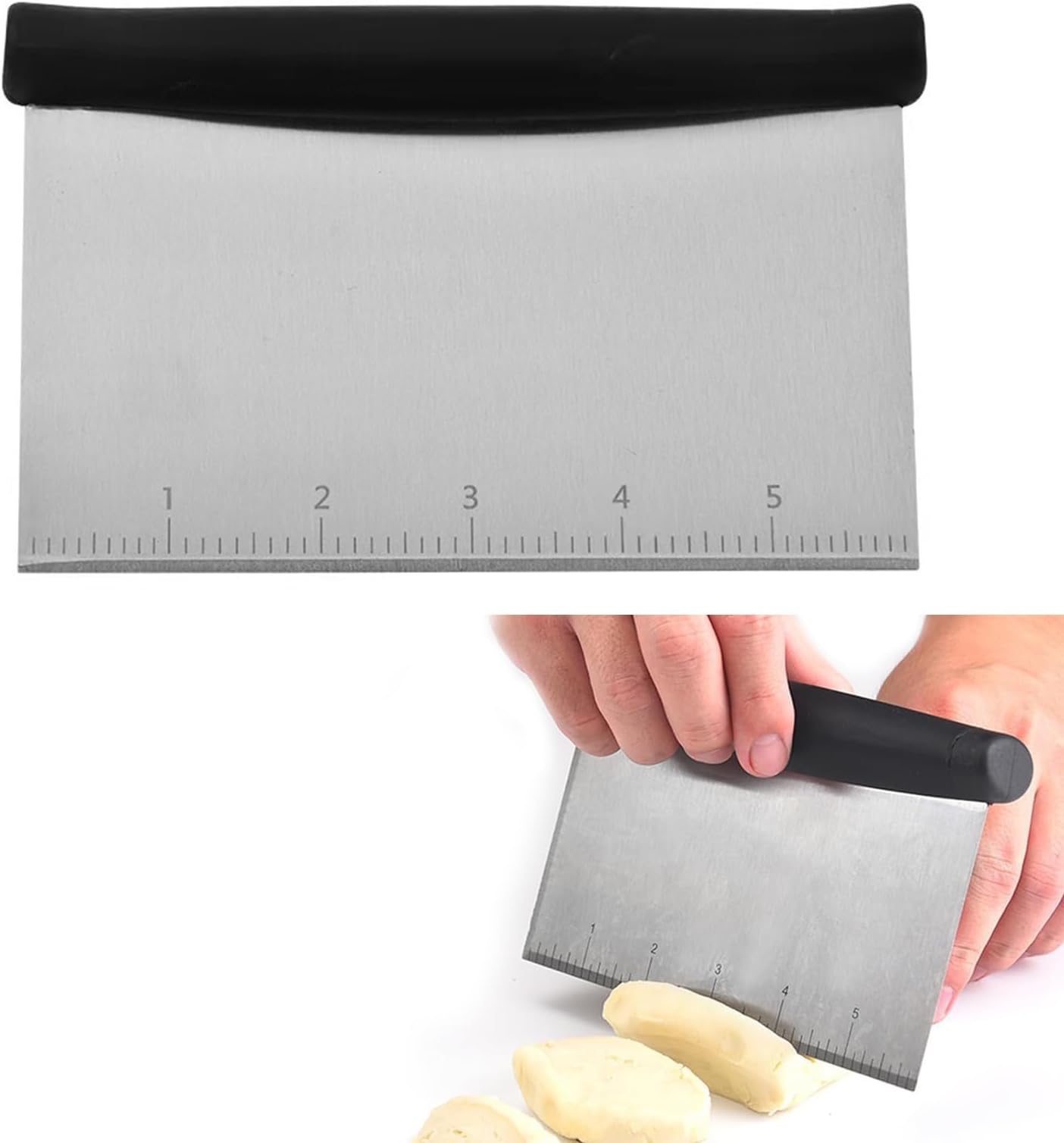 Stainless Steel Dough Scraper, Pastry Scraper, Bench Scraper Multi-Purpose Scraper Tool Kitchen for Baking Food with Measurements (Silver)