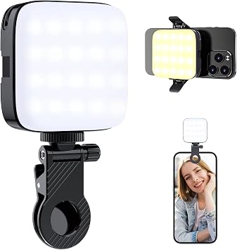 64 LEDs Selfie Light,3 Lights Modes Video Light Photo Light-Rechargeable Clip on Phone/Laptop/Camera Light-for Makeup,YouTube,TikTok Live Streaming,Photography Vlog/Pictures/Meetings-Warmer Atmosphere