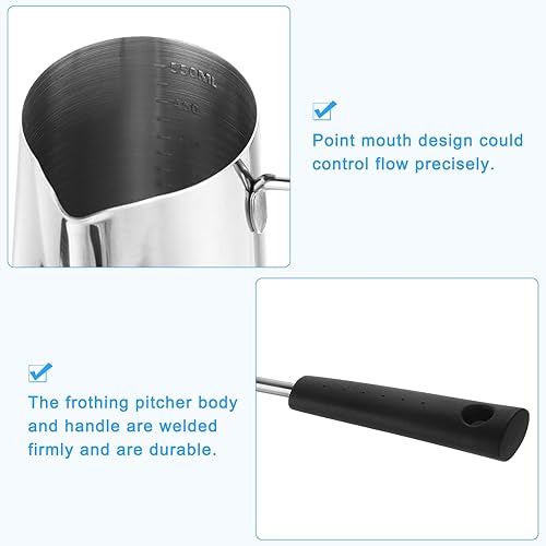 Miniatura 3 de uxcell Cafetera con líneas de escala, calentador de café de acero inoxidable de 20 oz20.3 fl oz, calentador de mantequilla, calentador de café, olla